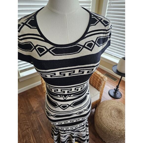 ALICE & OLIVIA Dress Sz XS Black Ivory Sweater Stripe Darby Knit Aztec Drop - Picture 2 of 6